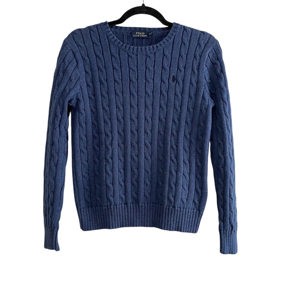 Polo Ralph Lauren Sweaters - Polo Ralph Lauren Blue Cable Knit Cotton Crewneck Sweater Medium
